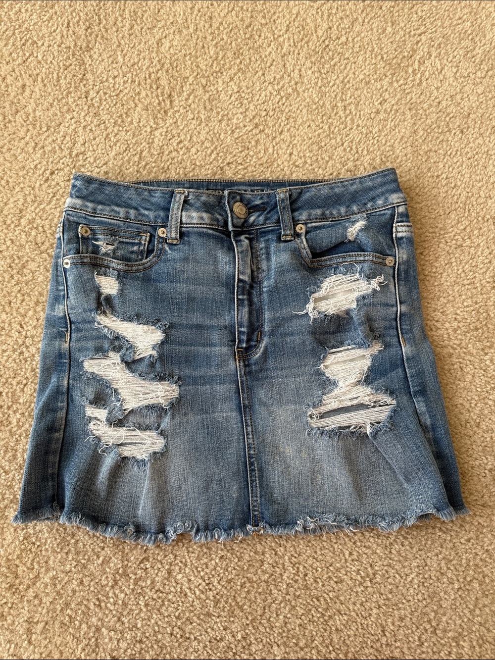 American Eagle Distressed Blue Denim Mini Skirt - Women's